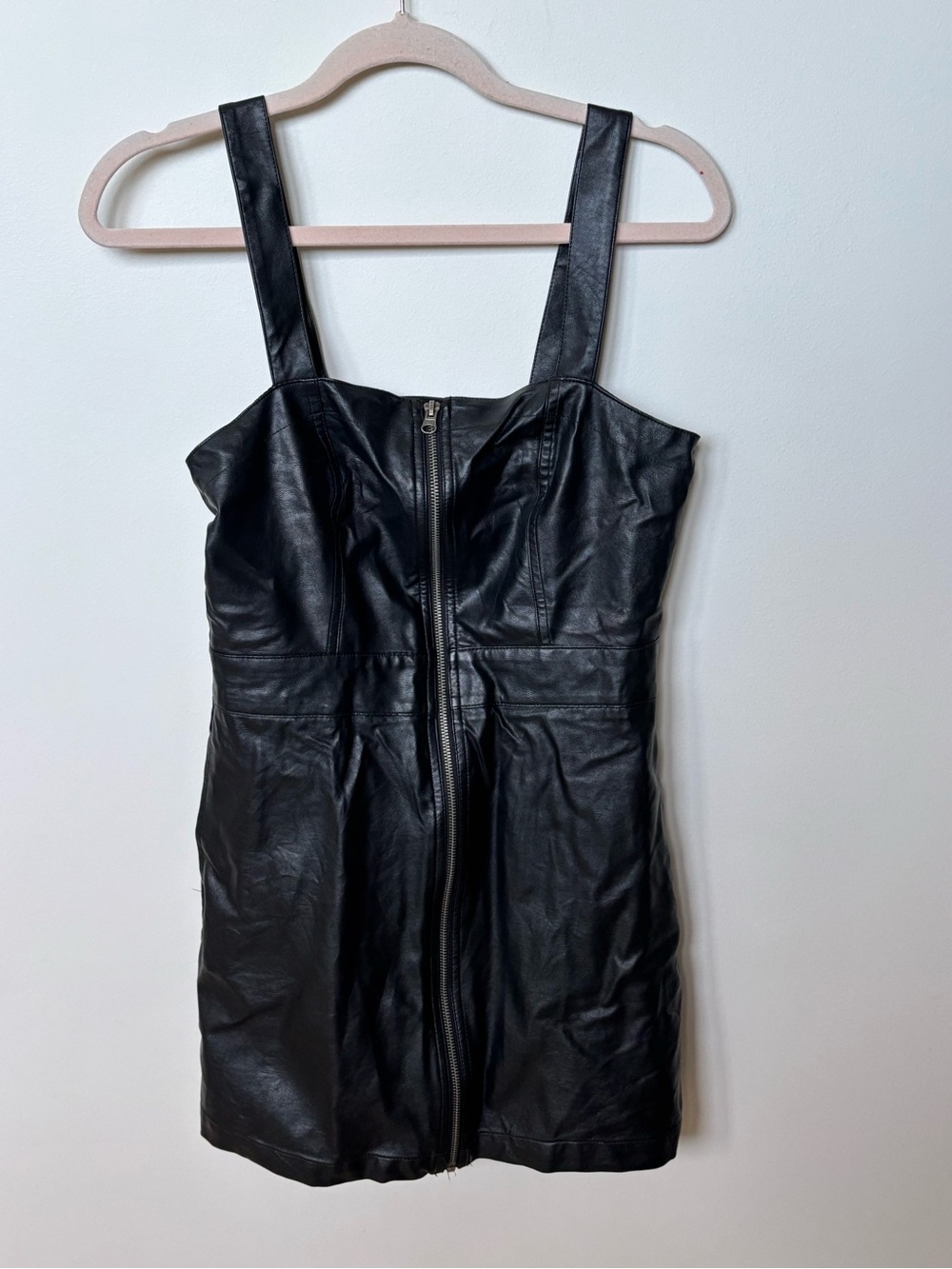 Wild Fable black Faux leather zip front dress sleeveless Sz S chic vampy y2k